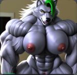  ai_generated anthro bedroom_eyes big_muscles breasts canid canine canis female five_nights_at_freddy&#039;s five_nights_at_freddy&#039;s:_security_breach genitals huge_muscles mammal muscular muscular_anthro muscular_female narrowed_eyes pussy roxanne_wolf_(fnaf) scottgames seductive solo steel_wool_studios wolf 