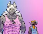  abs anthro azurai blue_clothing blue_shirt blue_tank_top blue_topwear chest_tuft cigarette clothing duo fur fur_markings gradient_background grey_body grey_fur hair horn humor imminent_vore iratu_elexion long_hair looking_at_viewer male male/male markings mrease muscular muscular_male orange_eyes orange_hair pendant pink_clothing pink_shirt pink_tank_top pink_topwear red_eyes shirt simple_background slightly_damned smile tank_top topwear tuft webcomic white_body white_fur 