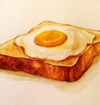  absurdres egg_(food) food food_focus fried_egg fried_egg_on_toast highres no_humans original shadow sibu_(orange_peel) still_life toast traditional_media 