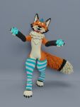  3d_(artwork) 4_toes ambiguous_gender anthro blender_(software) blue_hair blue_pawpads canid canine claws clothed clothing collar digital_media_(artwork) digitigrade embrace feet fluffy fluffy_tail footwear fox hair hi_res hug legwear male mammal mango_fox pawpads paws simple_background smile socks solo tail thigh_highs toes topwear 