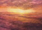  cloud cloudy_sky horizon no_humans orange_sky original painting_(medium) scenery sky sun sunlight sunrise tlctm7h8wdwnthx traditional_media watercolor_(medium) 
