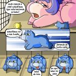  1:1 absurd_res ambiguous_gender bebe_(fluffy_pony) blue_body blue_fur blue_hair cage comic english_text equid equine female feral fluffy_pony fluffy_pony_(species) fur green_eyes group hair hi_res horn inshi mammal mother_(lore) mother_and_child_(lore) parent_(lore) parent_and_child_(lore) pegasus pet_carrier pink_body pink_fur purple_eyes sibling_(lore) spanish_text stuck sunshine_(fluffy_pony) text trio unicorn waterfall_(fluffy_pony) wings 