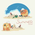  beach black_eyes bright_pupils clothed_pokemon cloud commentary_request cufant day looking_down no_humans outdoors pokemon pokemon_(creature) sand sand_castle sand_sculpture sandygast seashell shell sky standing summer tsuruba_(tsu41014812) white_headwear white_pupils 