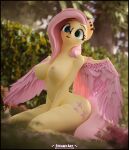  3d_(artwork) absurd_res anthro anthrofied arthropod big_breasts breasts butterfly digital_media_(artwork) ear_piercing equid equine feral fluttershy_(mlp) friendship_is_magic hasbro hi_res insect lepidopteran mammal my_little_pony nipples nude pegasus piercing pink_wings steamyart wings yellow_body 