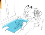  anthro bath bathroom bathtub beverage casual_nudity disney ears_up fanning female judy_hopps lagomorph leporid line_art mammal nude rabbit solo spoof_(artist) towel water wet zootopia 