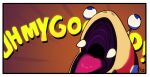  ambiguous_gender colored-in comic_panel english_text fangs feral orange_background reaction_image red-spotty_bulborb simple_background solo tamarinfrog teeth text 