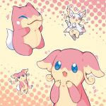  +++ ;d ? audino blue_eyes bright_pupils commentary_request head_tilt mega_audino mega_pokemon multiple_views no_humans one_eye_closed open_mouth outline pokemon pokemon_(creature) shiomipon smile substitute_(pokemon) white_pupils 