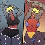  absurd_res anthro bikini clothing female garchomp generation_4_pokemon hi_res infamous_alpha muscular nintendo pokemon pokemon_(species) solo sportswear stretching swimwear 