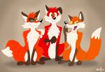  2019 attila_(the_foxbusters) black_nose brown_background canid canine dipstick_tail evita_(the_foxbusters) female feral fox freyfox full-length_portrait fur group looking_at_viewer male mammal markings multicolored_body multicolored_fur orange_body orange_fur portrait quadruped signature simple_background tail tail_markings the_foxbusters todd_(the_foxbusters) trio two_tone_body two_tone_fur white_body white_fur year yellow_eyes yellow_sclera 