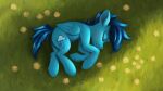  blue_body blue_fur blue_hair blue_mane blue_tail cutie_mark equid equine eyes_closed fan_character feathered_wings feathers feral flower folded_wings fur grass hair hasbro hi_res lying male mammal mane my_little_pony on_side pegasus plant replacer808 sleeping solo tail wings 