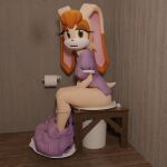  anthro bathroom bathroom-art bottomwear breasts bucket clothed clothing container feces female fur hair lagomorph leporid looking_at_viewer mammal open_mouth panties panties_down partially_clothed plunger rabbit scat sega skirt skirt_down solo sonic_the_hedgehog_(series) toilet toilet_paper underwear underwear_down vanilla_the_rabbit 