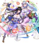  2girls animal_ears bangs black_hair breasts cleavage cuboon curled_horns fire_emblem fire_emblem:_the_blazing_blade fire_emblem_heroes freyja_(fire_emblem) full_body gloves grey_eyes highres horns karla_(fire_emblem) large_breasts long_hair medium_breasts multiple_girls non-web_source official_art pantyhose rabbit_ears red_eyes transparent_background 
