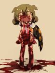  1girl armband blood blood_in_hair blood_on_arm blood_on_clothes blood_on_face blood_on_hands blush closed_eyes commentary_request double_bun e.g.o_(project_moon) employee_(lobotomy_corporation) full_body green_hair hair_bun lobotomy_corporation miniskirt neck_ribbon notsu_(mxtsxno) open_mouth pink_footwear pink_ribbon pink_skirt pink_thighhighs pleated_skirt project_moon puddle_of_blood ribbon single_wing skirt sobbing solo tears thighhighs wings 