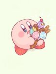  blue_eyes blush blush_stickers cherry commentary_request drooling food fruit grey_background harukui highres holding holding_food holding_ice_cream ice_cream ice_cream_cone kirby kirby_(series) no_humans notice_lines open_mouth simple_background smile solo sparkle sprinkles star_(symbol) symbol_in_eye wafer_stick 