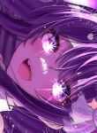  1girl :d commentary_request floating_hair hair_between_eyes hair_ornament highres hoshino_ai_(oshi_no_ko) inkitya long_hair looking_at_viewer open_mouth oshi_no_ko portrait purple_eyes purple_hair purple_theme rabbit_hair_ornament shadow sidelocks sideways smile solo star-shaped_pupils star_(symbol) star_hair_ornament symbol-shaped_pupils teeth twitter_username upper_teeth_only 