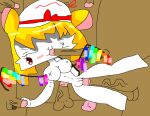  1girl animal_ears blonde_hair breasts flandre_scarlet flat_color huge_penis large_breasts looking_to_the_side mouse_ears non-web_source off-topic penis pussy red_eyes red_ribbon ribbon sex sex_from_behind solo_focus touhou white_headwear 