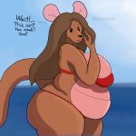  2023 absurd_res animate_inanimate anthro beach belly big_belly big_breasts big_butt bikini breasts brown_body brown_hair butt clothing digital_drawing_(artwork) digital_media_(artwork) disney english_text female flat_colors hair hi_res huge_breasts huge_butt hyper hyper_butt kanga kangaroo liamjackal long_hair looking_at_viewer macropod mammal marsupial obese open_mouth overweight overweight_anthro overweight_female partially_submerged sea seaside shaded signature simple_shading solo standing standing_in_water swimwear text thick_thighs water winnie_the_pooh_(franchise) 