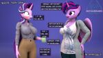  3d_(artwork) anthro anthrofied big_breasts blush breasts clothed clothing container cup dialogue digital_media_(artwork) duo equid equine female friendship_is_magic hasbro hi_res holding_container holding_cup holding_object horn mammal my_little_pony profanity senthaurekmern starlight_glimmer_(mlp) twilight_sparkle_(mlp) unicorn winged_unicorn wings 
