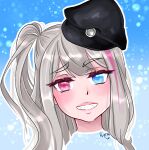  absurdres beret girls&#039;_frontline grey_hair hat highres kyranyan mdr_(girls&#039;_frontline) portrait simple_background smile 