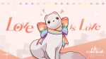  ambiguous_gender blush english_text feral fur hi_res lgbt_pride mammal mouthless mustelid musteline neck_bow nu:_carnival official_art pride_colors rainbow_pride_colors round_ears sitting solo stoat text topper_(nu:_carnival) true_musteline unknown_artist weasel white_body white_fur 