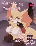 absurd_res anthro breasts bymetalala delphox dialogue english_text female generation_6_pokemon genitals hi_res imminent_rape imminent_sex male nervous nintendo penis pokemon pokemon_(species) red_eyes scared shaking shivering text 