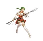  1girl armor boots braid braided_ponytail breastplate breasts dress fingerless_gloves fire_emblem fire_emblem:_the_sacred_stones fire_emblem_heroes gloves green_eyes green_hair high_heel_boots high_heels holding holding_polearm holding_weapon long_hair low_ponytail official_art open_mouth orange_dress polearm shorts shorts_under_skirt small_breasts solo teeth thigh_boots thigh_shorts v-shaped_eyebrows vanessa_(fire_emblem) weapon white_background white_footwear white_gloves 