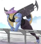  absurd_res alien anthro biceps bottomwear breeze claws clothing crimenes hi_res insomniac_games jet_pack lizard male muscular muscular_anthro muscular_male pants pecs purple_head ratchet_and_clank red_eyes reptile scalie shirt solo sony_corporation sony_interactive_entertainment tank_top teeth thugs-4-less topwear 