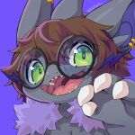  1:1 anime_eyes anthro big_claws claws eyewear fish glasses green_eyes grey_body grey_skin hair hi_res icon kemono male marine mouth_shot neck_tuft nekowyn open_mouth piercing profilepicture purple_background shark shark_teeth simple_background solo teeth tuft user_avatar 