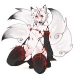  absurd_res anthro balls blush blush_lines bodily_fluids bow_tie canid canine chest_tuft choker clothing covered_nipples eyebrows fluffy_ears foreskin fox fredek666 fur fur_markings genital_fluids genitals girly glistening glistening_body glistening_eyes half-erect hands_behind_back hands_on_ground hi_res jewelry kneeling_on_one_leg leaning leaning_back legwear legwear_only looking_at_viewer male mammal markings mostly_nude multi_tail multicolored_ears multicolored_tail navel necklace penis precum simple_background solo stockings stockings_only sweat sweatdrop tail thick_thighs tuft vein veiny_penis whiskers white_background white_body white_fur white_tail 
