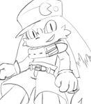  2019 anthro bandai_namco black_body black_fur bottomwear clothing collar fur gloves handwear happy hi_res hybrid klonoa klonoa_(series) looking_at_viewer male monochrome nekotanyanneko open_mouth pac-man pac-man_(series) shorts simple_background solo white_background 