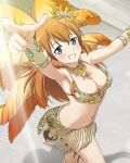  1girl artist_request blue_eyes blush breasts charlotte_e._yeager cleavage feathers from_above grin large_breasts long_hair looking_at_viewer navel non-web_source official_art orange_hair samba smile solo strike_witches world_witches_series 
