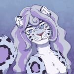  absurd_res anthro aurora_(disambiguation) curled_hair felid female fluffy fluffy_tail fur hair hi_res leeny mammal pantherine purple_hair snow_leopard solo tail white_body white_fur 