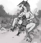  anthro biped breasts digital_media_(artwork) dominant dominant_female duo female hi_res human human_on_anthro interspecies male male/female mammal monochrome neck_tuft open_mouth patecko plant sergal spread_legs spreading teeth tree tuft 