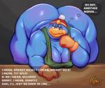  2023 absurd_res anthro apron apron_only ass_up bedroom_eyes bent_over bent_over_counter big_butt blue_body bottom_heavy butt cafe clothed clothing cocoronut counter dialogue english_text gloves handwear hat headgear headwear hi_res huge_butt inside king_dedede kirby_(series) looking_at_viewer male moob_squish moobs narrowed_eyes nintendo obese obese_male overweight overweight_male partially_clothed seductive solo text wide_hips 