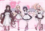  4girls ahoge akamatsu_kaede angeliii apron black_dress blonde_hair bow bowtie brown_hair center_frills character_request danganronpa:_trigger_happy_havoc danganronpa_(series) danganronpa_v3:_killing_harmony dress enoshima_junko frilled_dress frills full_body hair_bow hair_ornament hair_scrunchie harukawa_maki highres juliet_sleeves long_hair long_sleeves looking_at_viewer maid_headdress monokuma multicolored_clothes multicolored_dress multiple_girls neck_ribbon necktie pink_bow pink_bowtie pink_thighhighs ponytail puffy_short_sleeves puffy_sleeves purple_hair red_bow red_bowtie red_necktie red_ribbon red_scrunchie ribbon scrunchie shoes short_sleeves sparkle standing thighhighs twintails very_long_hair waist_apron white_dress zettai_ryouiki 