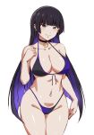  absurdres bikini black_hair bocchi_the_rock! box_wonderland breasts ear_piercing green_eyes highres large_breasts long_hair looking_at_viewer mouth_piercing multicolored_hair navel navel_piercing pa-san piercing swimsuit two-tone_hair two-tone_swimsuit white_background 