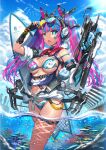  +_+ 1girl bikini blue_hair breasts eyewear_on_head facial_mark fingerless_gloves gia gloves gun highres holding holding_gun holding_weapon jacket long_hair looking_at_viewer mechanical_arms medium_breasts multicolored_eyes multicolored_hair multicolored_nails off_shoulder open_mouth original partially_unzipped pink_hair semi-rimless_eyewear single_fingerless_glove single_mechanical_arm solo sunglasses swimsuit twintails two-tone_hair weapon 