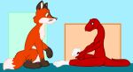  ambiguous_gender canid canine clothing dinosaur dromaeosaurid feral footwear fox fur mammal orange_body orange_fur red_body red_skin reptile scalie socks tabbiewolf theropod 