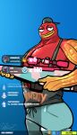  absurd_res anthro axo_(fortnite) big_butt butt clothed clothing commanderthings crown epic_games fish fish_thicc_(fortnite) fortnite gun headgear headwear hi_res looking_at_viewer male marine meme meowscles muscular ranged_weapon rifle smug_face solo weapon 