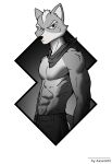  abs absurd_res anthro axxxonn bandanna biceps bottomwear canid canine canis clothed clothing fox fox_mccloud greyscale hi_res kerchief looking_at_viewer male mammal monochrome muscular muscular_anthro muscular_male neckwear nintendo pants pecs simple_background solo star_fox white_background 