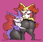  anthro backtrekwatch big_butt blep bottom_heavy box_(hajimeyou654) braixen breasts butt butt_grab canid canine duo fangs female flat_chested fox fur generation_6_pokemon grey_body grey_fur greyscale hand_on_butt hand_on_leg huge_butt huge_hips mammal monochrome nintendo one_eye_closed orange_body orange_eyes orange_fur pokemon pokemon_(species) purple_body purple_fur red_body red_eyes red_fur shy small_breasts smile smirk stick teeth thick_thighs third-party_edit tongue tongue_out white_body white_fur wink yellow_body yellow_fur 