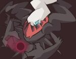  blue_eyes blue_hair blue_sclera bottomless claws collar colored_sclera darkrai floating glowing glowing_eyes ishikoro1645 long_hair orb pokemon pokemon_(creature) skirt slit_pupils smoking spiked_collar spikes tendril white_hair 