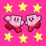  black_eyes blue_eyes blush_stickers cube dual_persona kirby kirby_(series) low_poly no_humans open_mouth pink_background pixel_star rectangular_mouth sasakinao simple_background star_(symbol) super_smash_bros. 