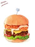  absurdres artist_name burger cheese chinese_commentary commentary english_commentary english_text food food_focus highres lettuce meat mixed-language_commentary no_humans original pig realistic signature simple_background still_life tomato tomato_slice white_background zeroorez 