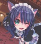  3d_(artwork) animal_humanoid black_hair blue_eyes blush breasts cat_humanoid clothing cyan_hijirikawa digital_media_(artwork) domestic_cat fangs felid felid_humanoid feline feline_humanoid felis female hair hi_res humanoid looking_at_viewer maid_headdress maid_uniform mammal mammal_humanoid one_eye_closed open_mouth sanrio seductive short_hair show_by_rock!! solo teeth tongue uniform wink winking_at_viewer yasuki414 