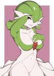  2023 breasts featureless_breasts female gardevoir generation_3_pokemon genitals green_body green_hair hair hi_res humanoid kironzen multicolored_body navel nintendo not_furry open_mouth open_smile pokemon pokemon_(species) pussy red_body red_eyes simple_background smile solo white_body 
