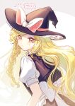  1girl animal_ears blonde_hair bow braid commentary expressionless fake_animal_ears frills hat highres kirisame_marisa long_hair looking_back milk_(mmm-g) solo touhou unfinished_dream_of_all_living_ghost white_bow witch_hat 
