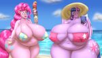  absurd_res anthro anthrofied beach big_breasts bikini blues64 breasts clothing dessert duo equid equine female food friendship_is_magic hasbro hi_res horn huge_breasts hyper hyper_breasts ice_cream mammal marauder6272 my_little_pony obese obese_female overweight overweight_female pinkie_pie_(mlp) seaside swimwear thick_thighs twilight_sparkle_(mlp) winged_unicorn wings 