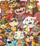  2023 anthro black_nose blue_body brown_body brown_fur canid canine canis clothing domestic_dog eyes_closed fur green_eyes group hat headgear headwear hi_res japanese_text kemono male mammal matsudaira_hirotada overweight overweight_male raccoon_dog sengoku_puzzle shadow_ieyasu shirokumaou tanuki text tokugawa_ieyasu tokugawa_tsunayoshi tongue tongue_out unknown_character weapon young 