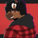  absurd_res anthro brown_body brown_fur clothed clothing cocky digital_drawing_(artwork) digital_media_(artwork) dotted_background ear_piercing ear_ring equid equine fur hair hi_res highlights_(coloring) hoodie horse kane_(lobokosmico) lobokosmico looking_at_viewer male mammal open_mouth pattern_background pattern_clothing pattern_topwear piercing plaid plaid_clothing plaid_topwear ponytail red_eyes ring_piercing shirt simple_background smile solo teeth topwear white_body white_highlights 